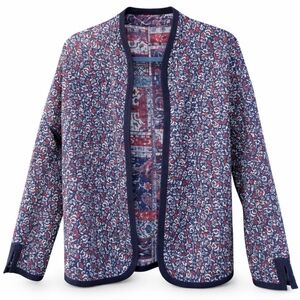 Vintage Reversible Jacket Women's M Navy Red Floral Paisley Patchwork Boho EUC